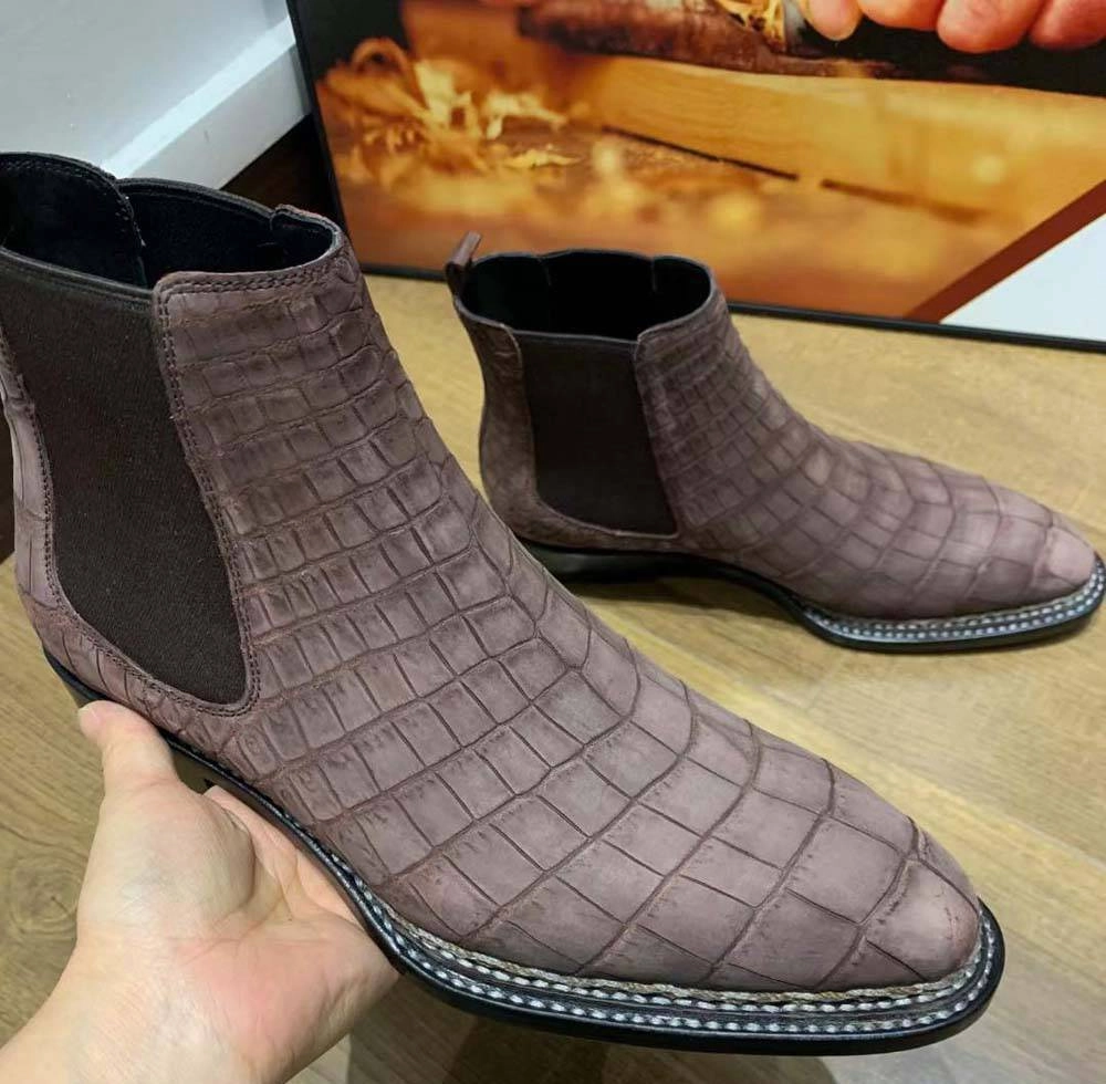 Crocodile Shoes Men's Sanded Crocodile Leather Norwegian Stitch Chelsea Boots Chelsea Boots Velour