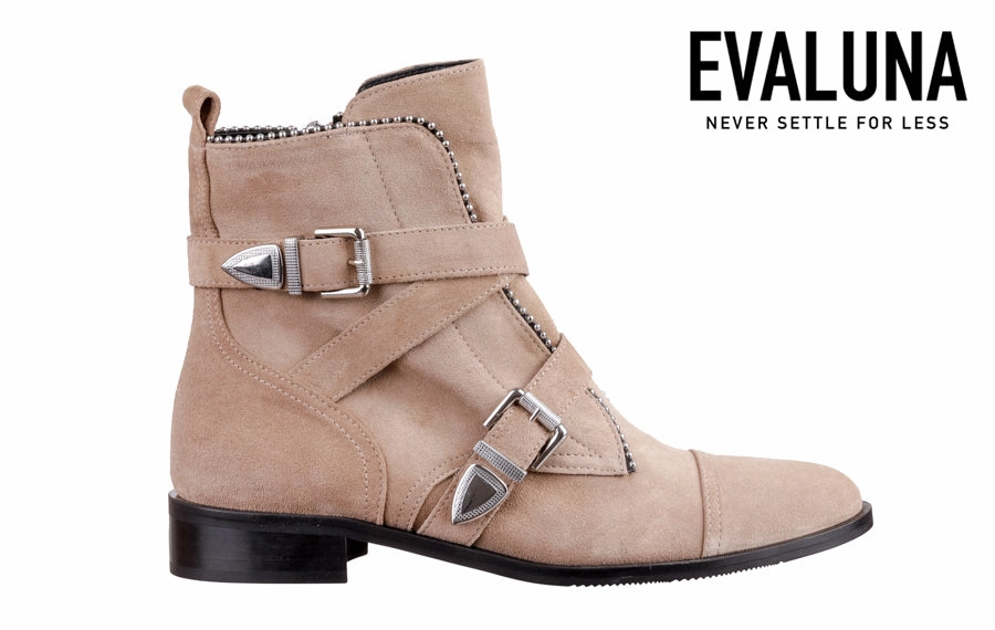 Heeled Cowboy Ankle Boots With Pieces Eva Annetha Beige