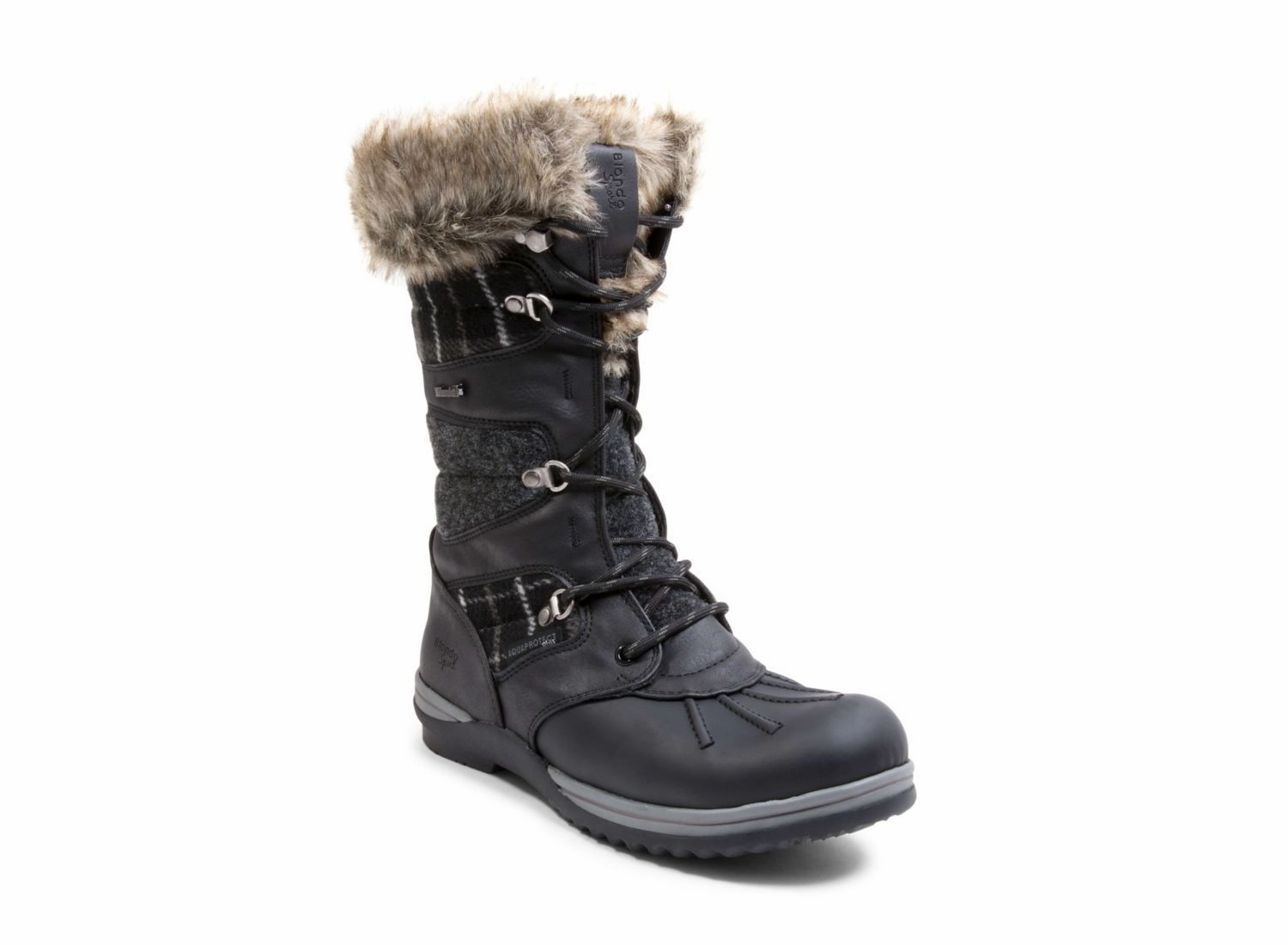 Insulated Snow Boots For Women SAMNTHA WATERPROOF BLACK LEATHER