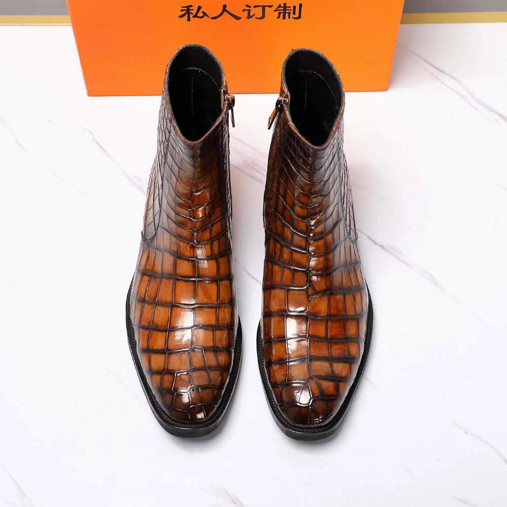 Chelsea Boots Wide Width Crocodile Shoes Men's Crocodile Leather Side Zipper Chelsea Boots