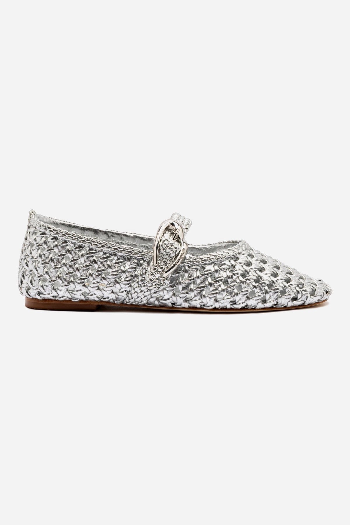 Verona Macrame Ballet Flat In SIlver Metallic Leather Mary Jane Shoes Next