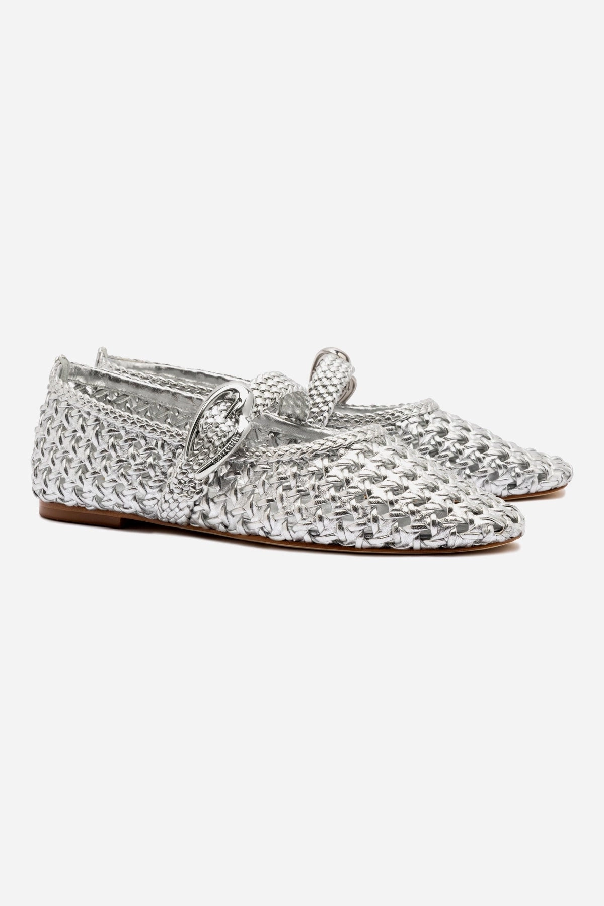 Verona Macrame Ballet Flat In SIlver Metallic Leather Reformation Mary Jane Shoes