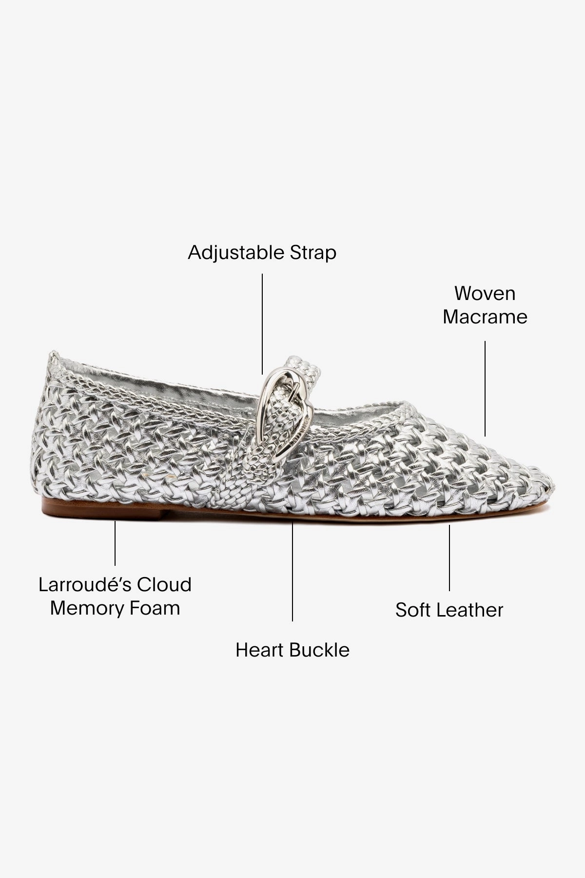 Verona Macrame Ballet Flat In SIlver Metallic Leather Jambu Mary Jane Metallic Shoe