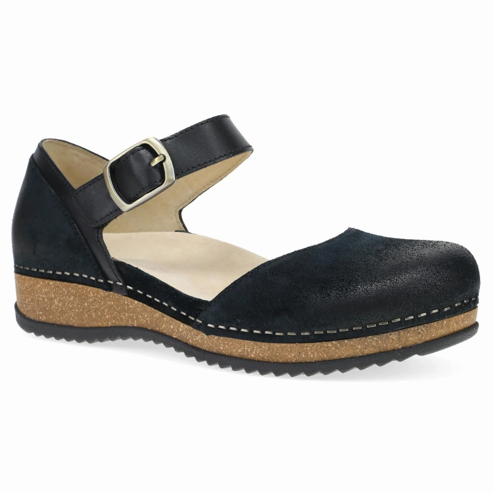 Maguire Shoes Mary Jane Dansko Mae Black Burnished Suede Mary Jane (Women's)