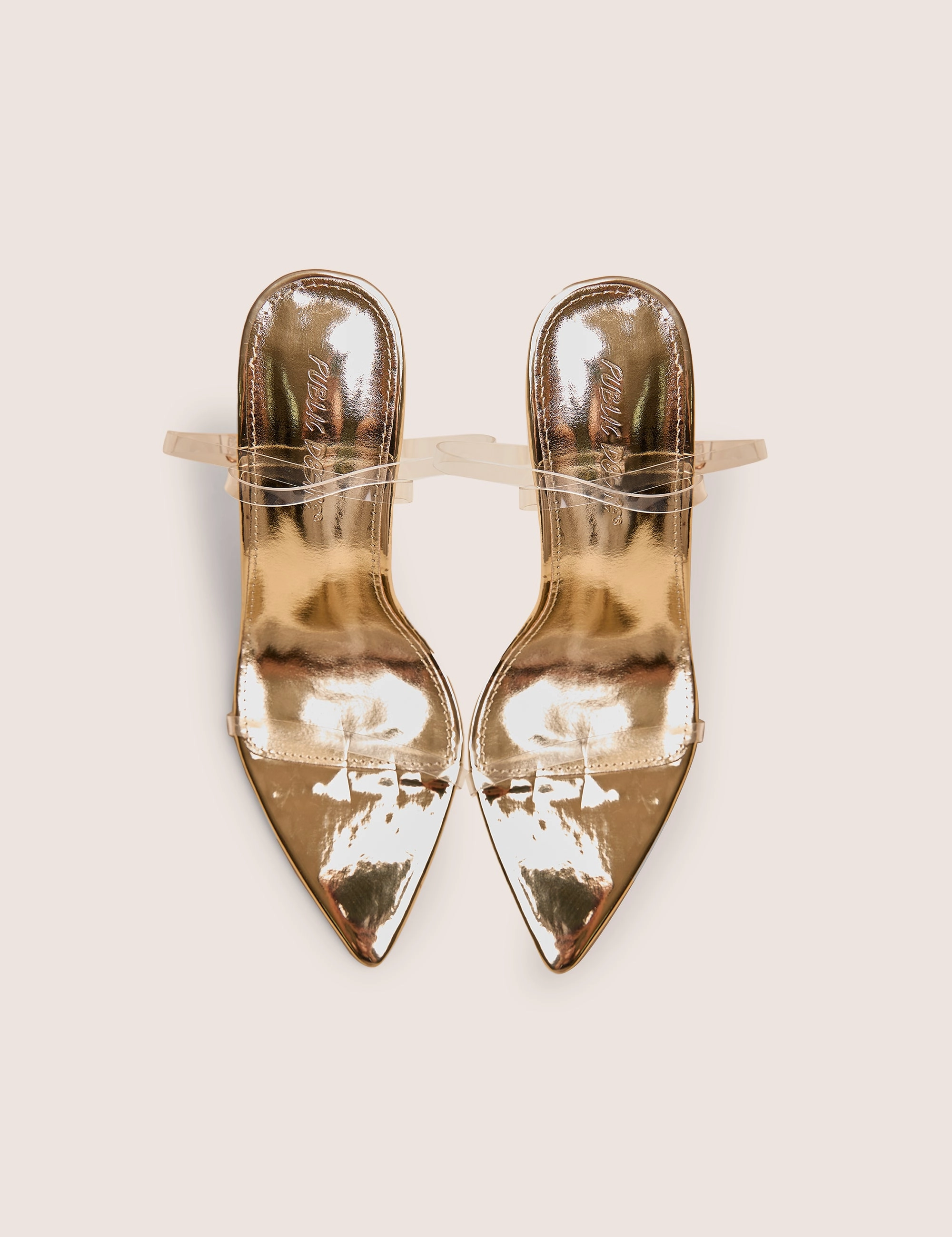 Adjustable High Heels Legacy Perspex Mirror Gold Clear Barely There Stiletto High Heels