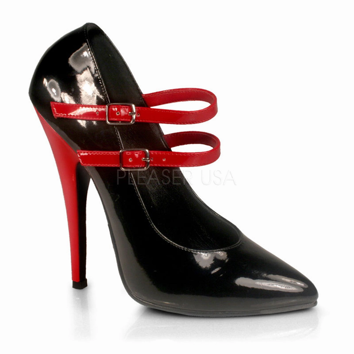 DEVIOUS DOMINA-442 Black-Red Pat Maryjane Pumps Mary Jane Embroidered Shoes