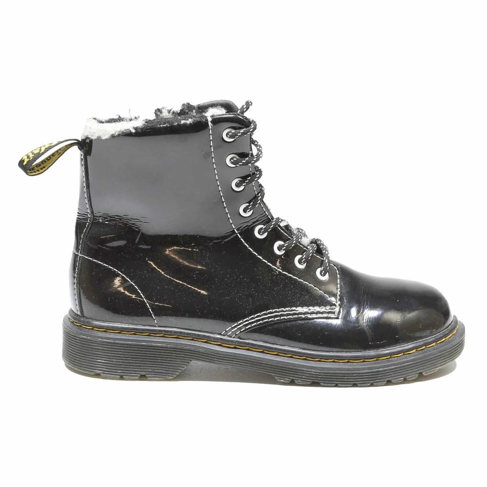 DR MARTENS 1460 Girls Ankle Boots Black Leather UK 3 Lace-Up Fur Lined Durable Klim Boots
