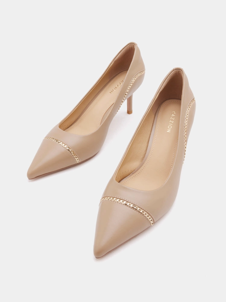 Sketches Of Heel Shoes Viv Chain-Trimmed Pointed Leather Heels