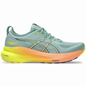Men's Asics Gel-Kayano 31 Paris, Light Celadon/Safety Yellow, 13 D Medium Asics Midfoot Strike Running Shoes