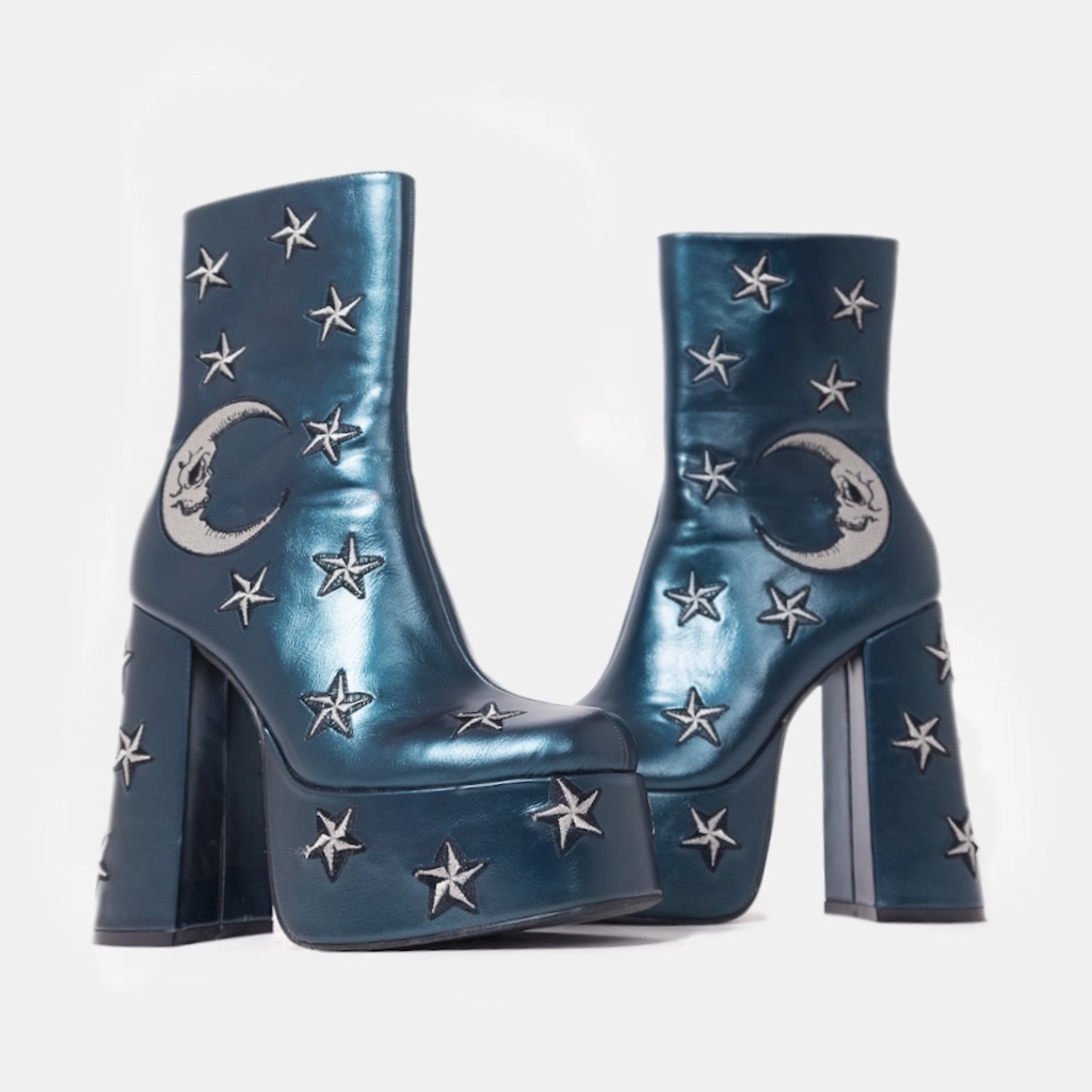 Dreams of Mooncraft Teal Heeled Boots Cloth Chinese Mary Jane Shoes