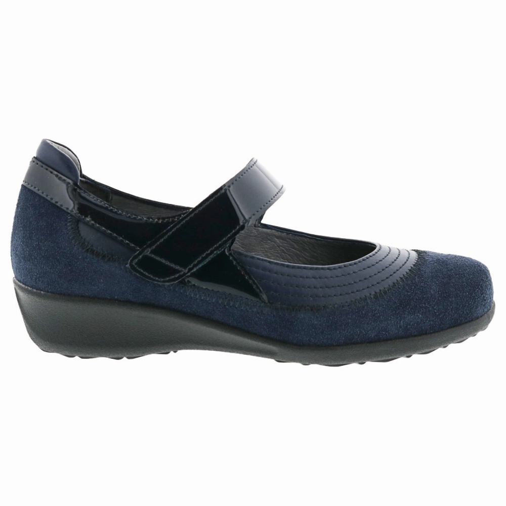Wide Width Mary Jane T Strap Shoes Drew Genoa Navy Suede Combo Mary Jane (Women's)