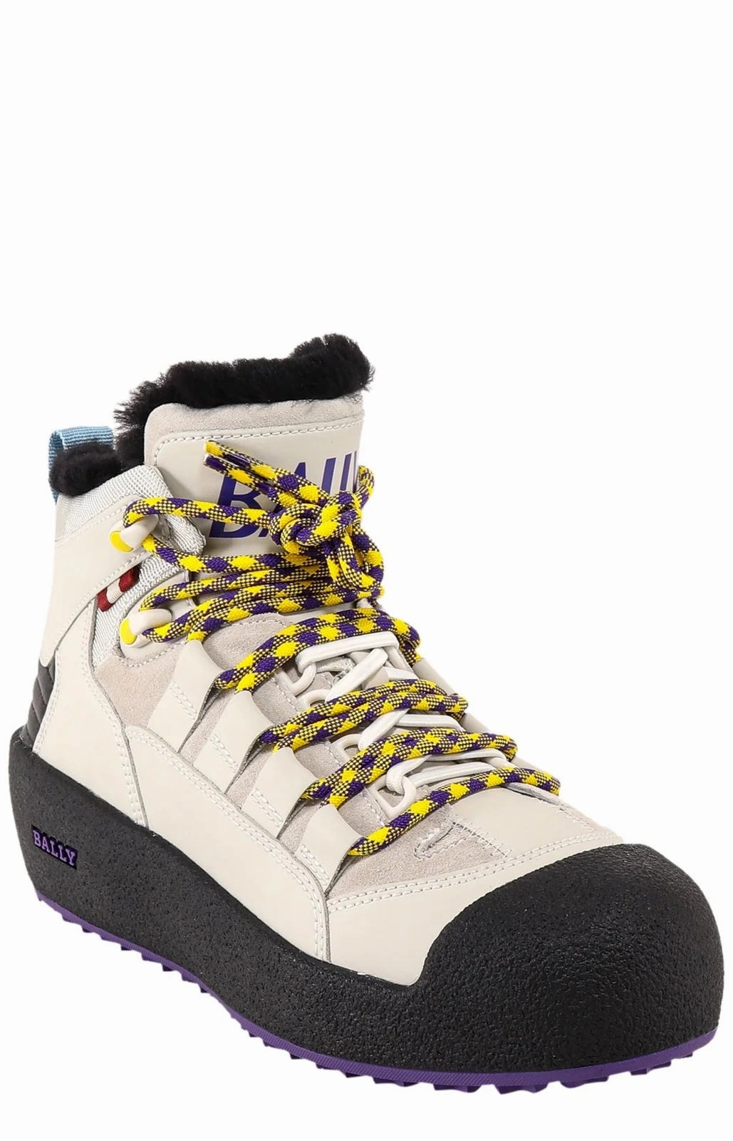 Bally Cusago 6239735 Women's Dusty White Shearling-Lined Leather Boots Astral Hiking Boots