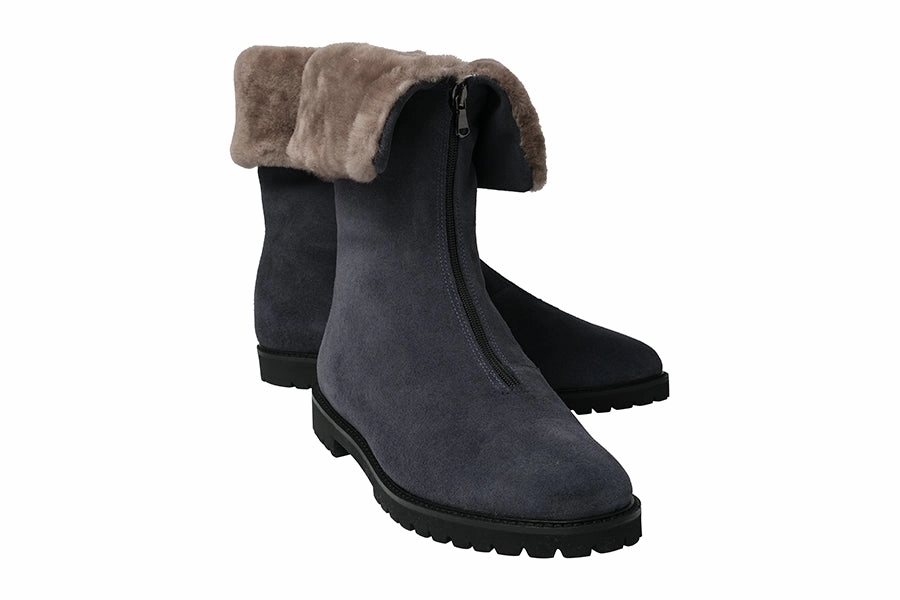 Leopard Print Block Heel Ankle Boots AM CADILLAC NAVY