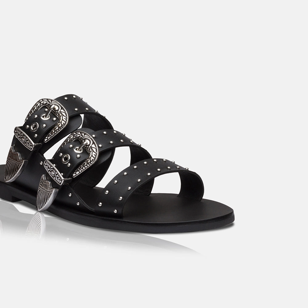 Eastwood Stud Slide Black/Silver Leopard Fuzzy Slippers
