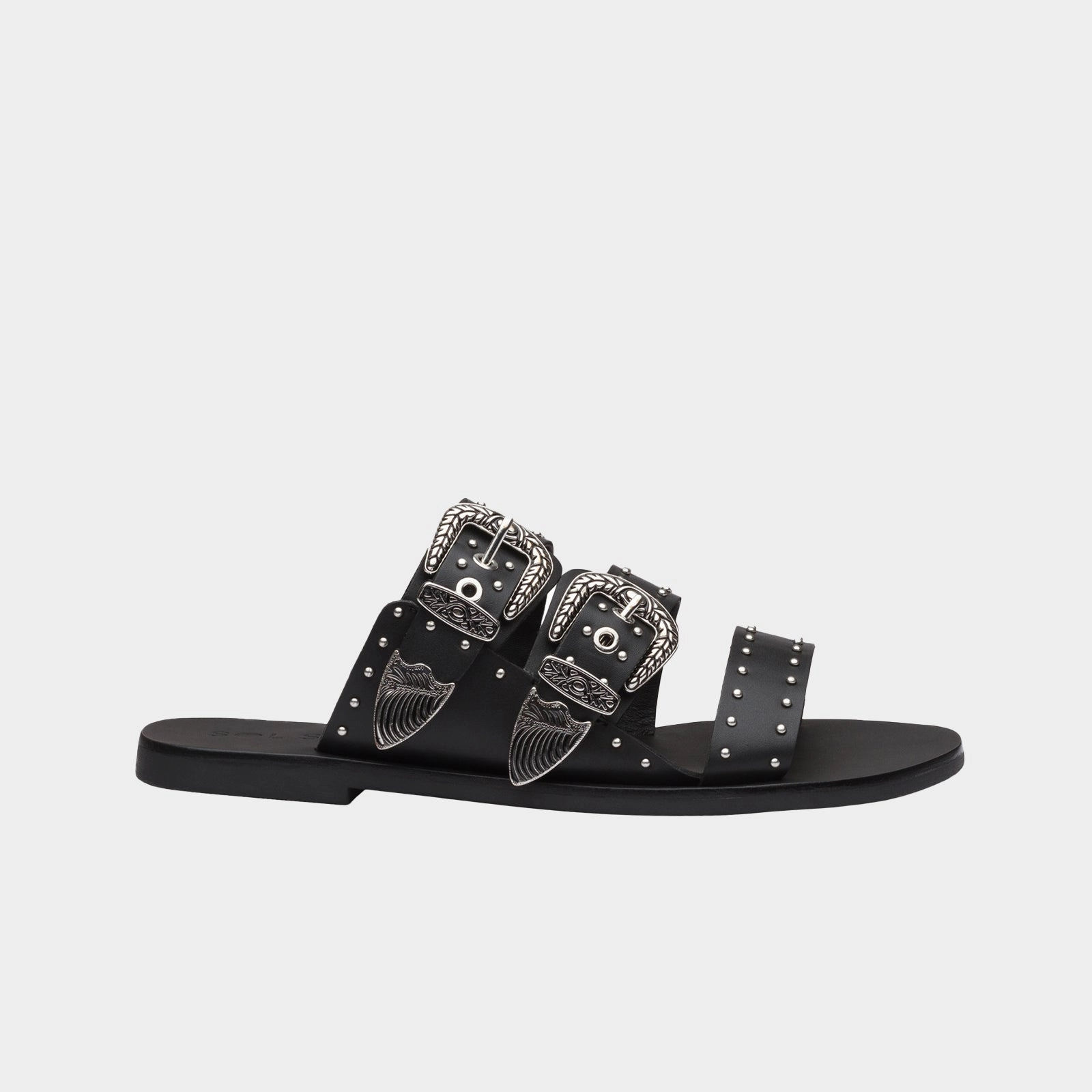 Snow Leopard Slippers Worth Eastwood Stud Slide Black/Silver
