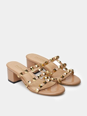 Dion Studded Slide Sandals High Heels With Roses