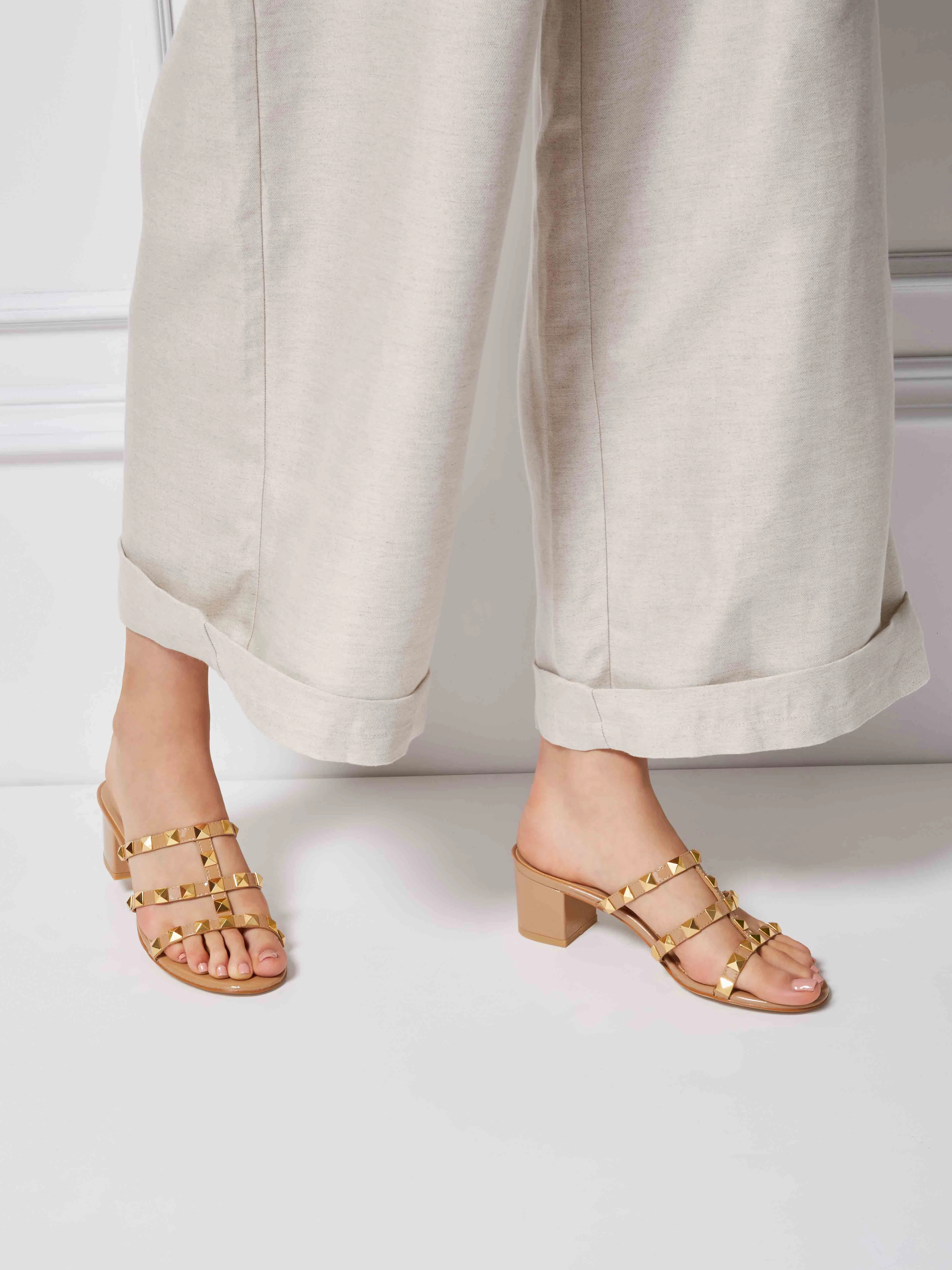 Dion Studded Slide Sandals Stiletto Thigh High Heels