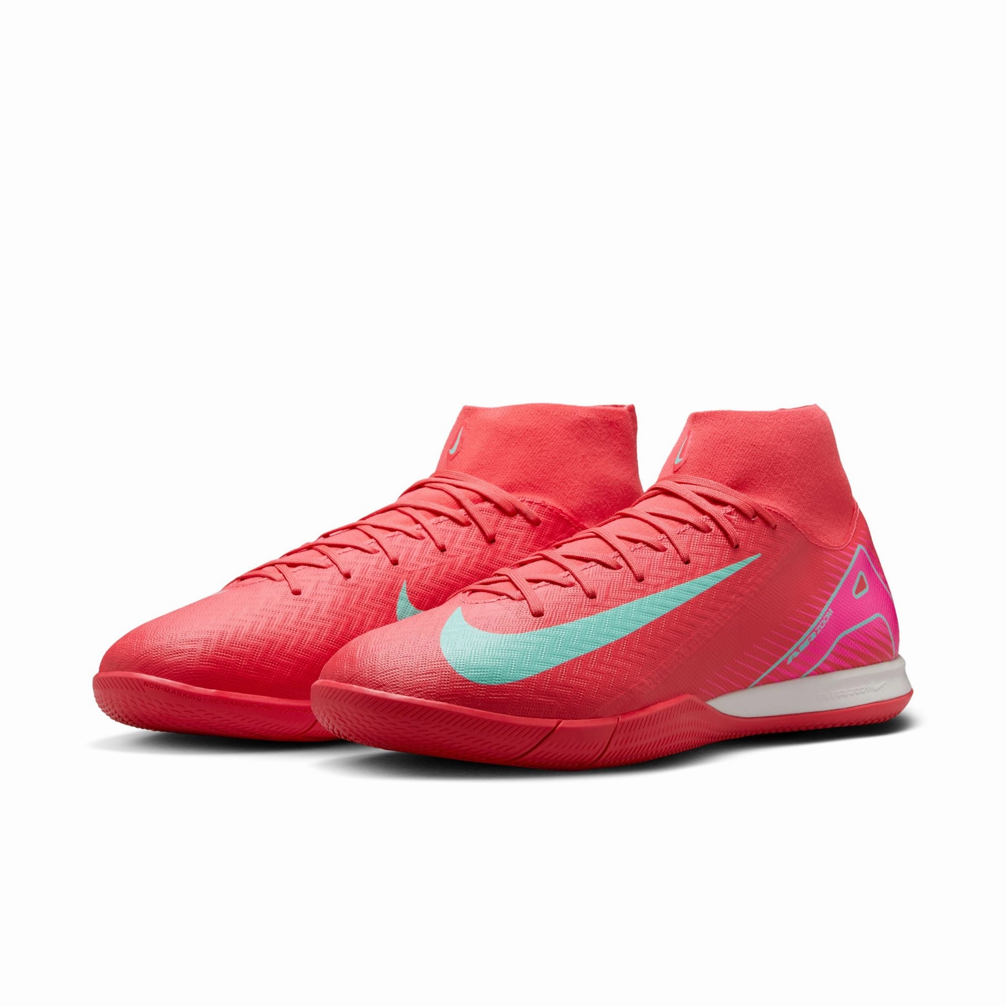 Nike Air Zoom Mercurial Superfly 10 Academy Indoor Soccer Shoes - Ember Glow/ Aurora Green Clean Soccer Cleats