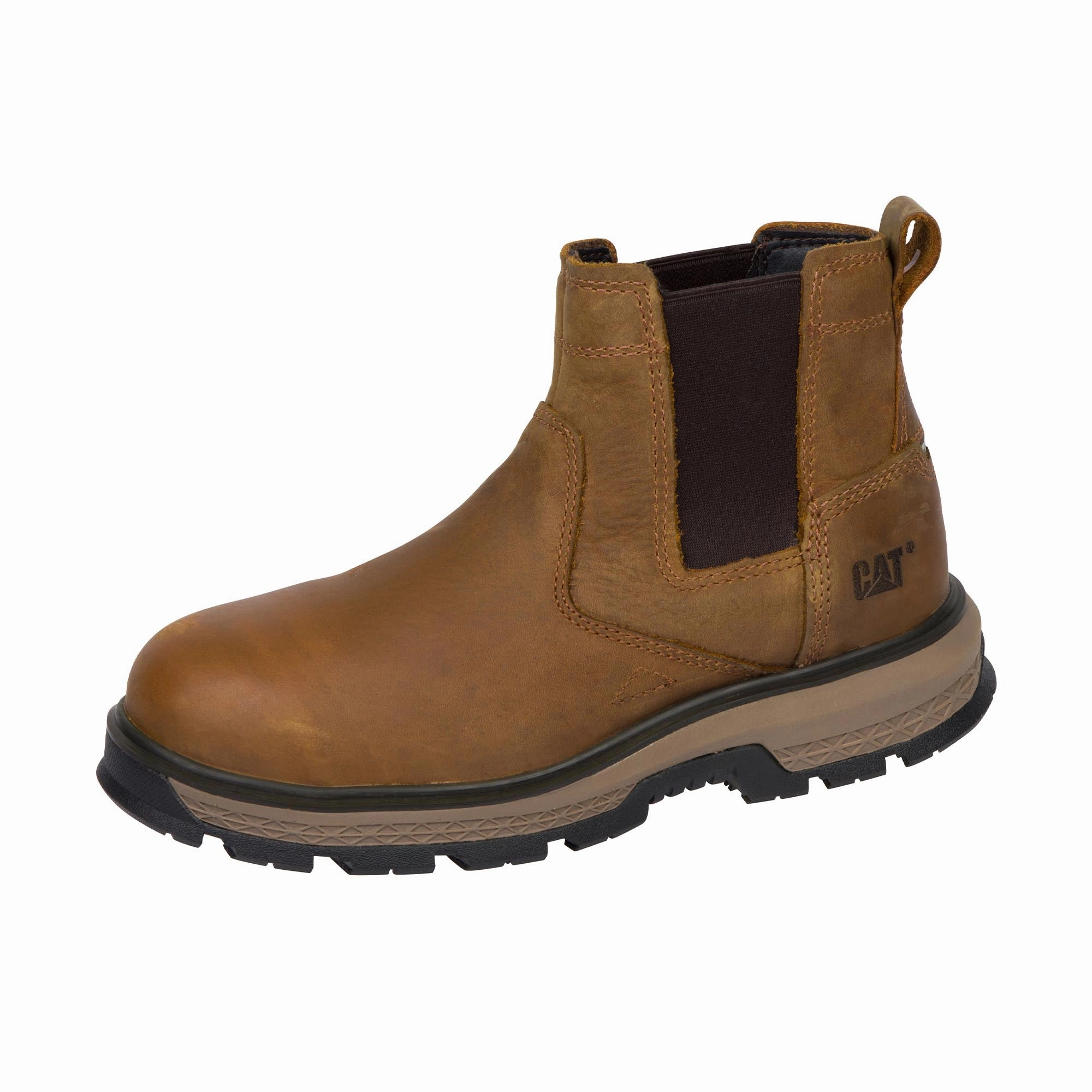 Caterpillar Exposition Chelsea Alloy Toe Pyramid Brown Almond Toe Chelsea Boots