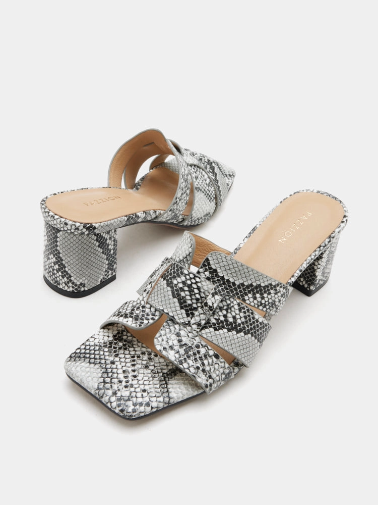 High Heels Marilyn Monroe Elmira Python-Print Embossed Leather Sandal Heels