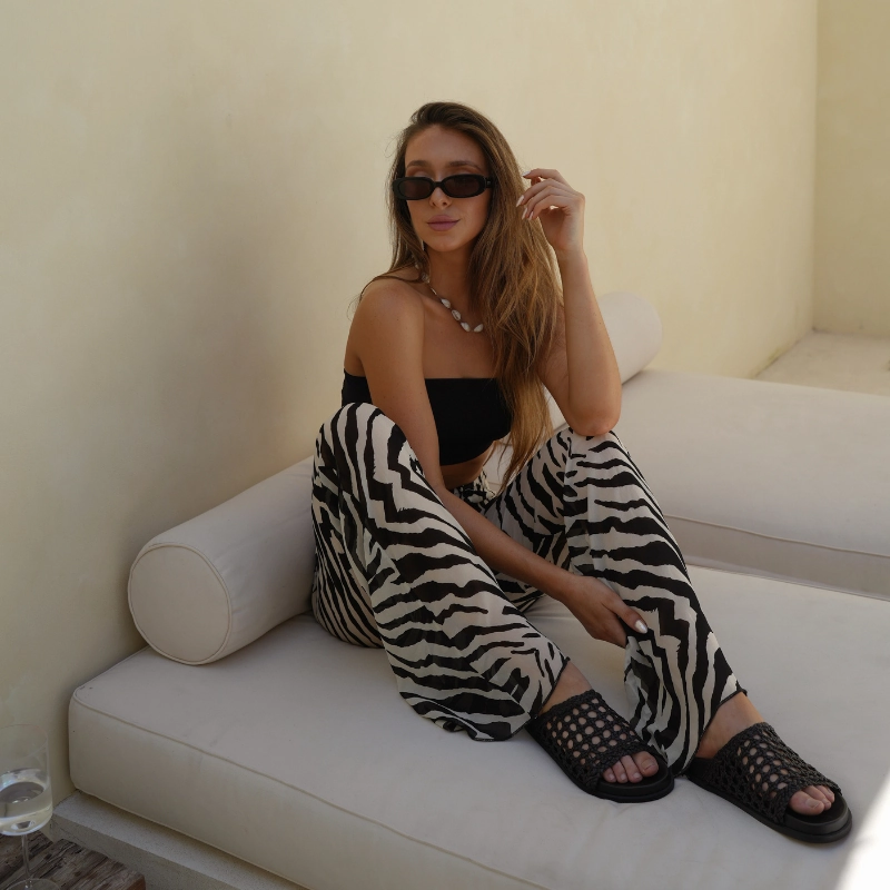 Slide On Sandals Leather Macra Footbed Black