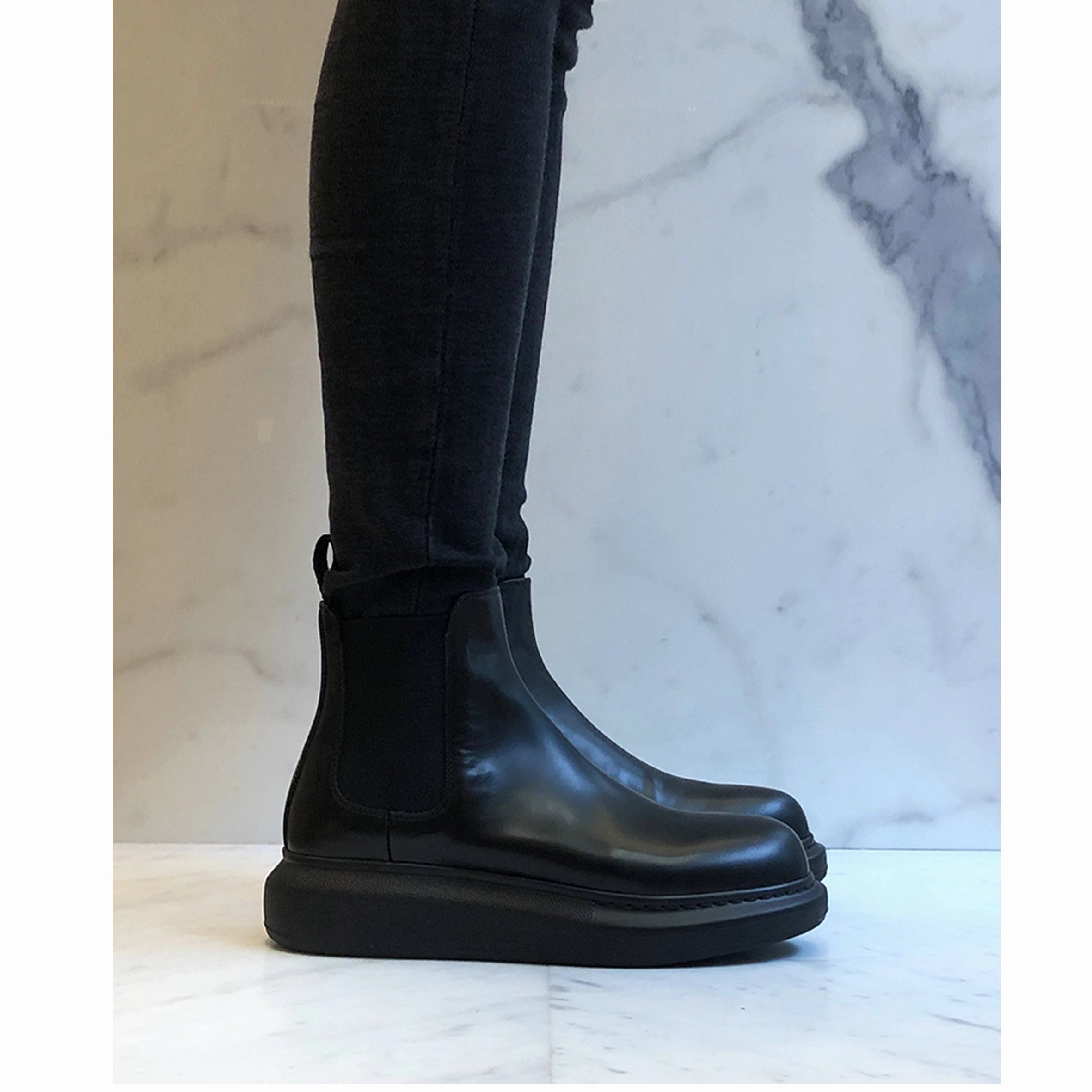 Es Chelsea Hybrid Boots, Black Design Aqum Premium Leather Chunky Chelsea Boots