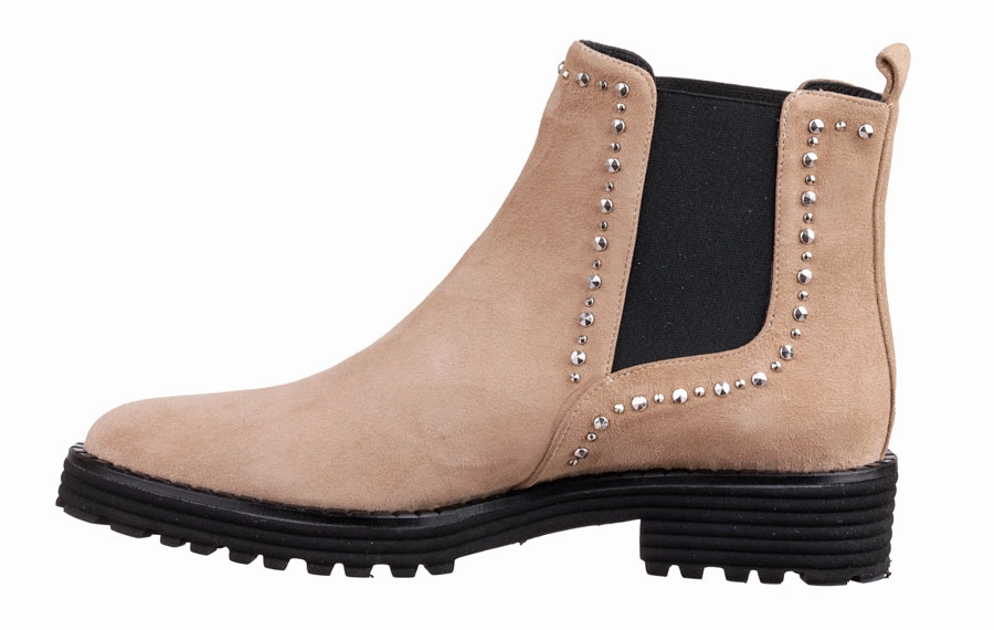 Shiny High Heel Ankle Boots Eva Studs Taupe