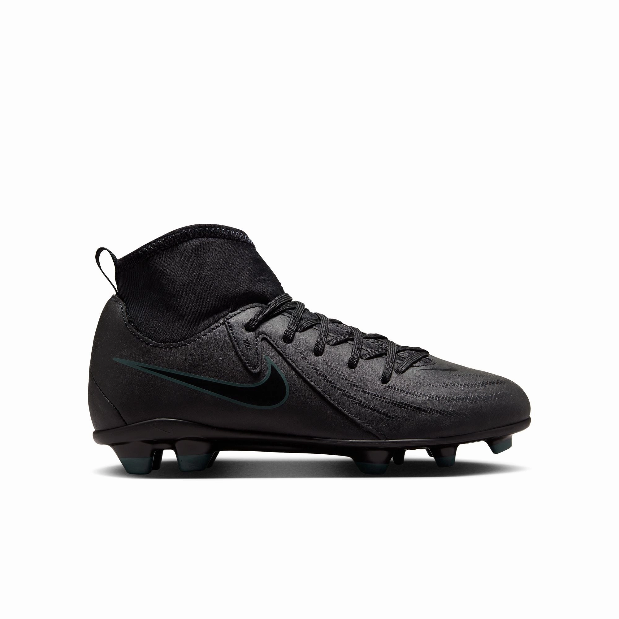 Hightop Cleats Soccer Nike Junior Phantom Luna II Academy MG High-Top Soccer Cleats - Black/ Black Deep Jungle