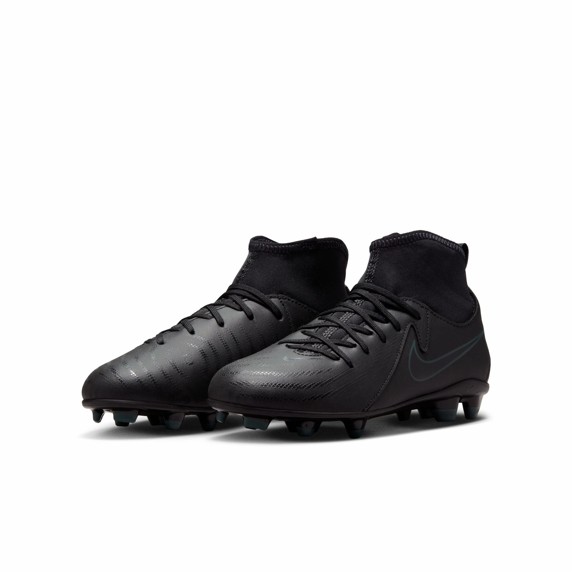 Nike Junior Phantom Luna II Academy MG High-Top Soccer Cleats - Black/ Black Deep Jungle Flat Foot Soccer Cleats