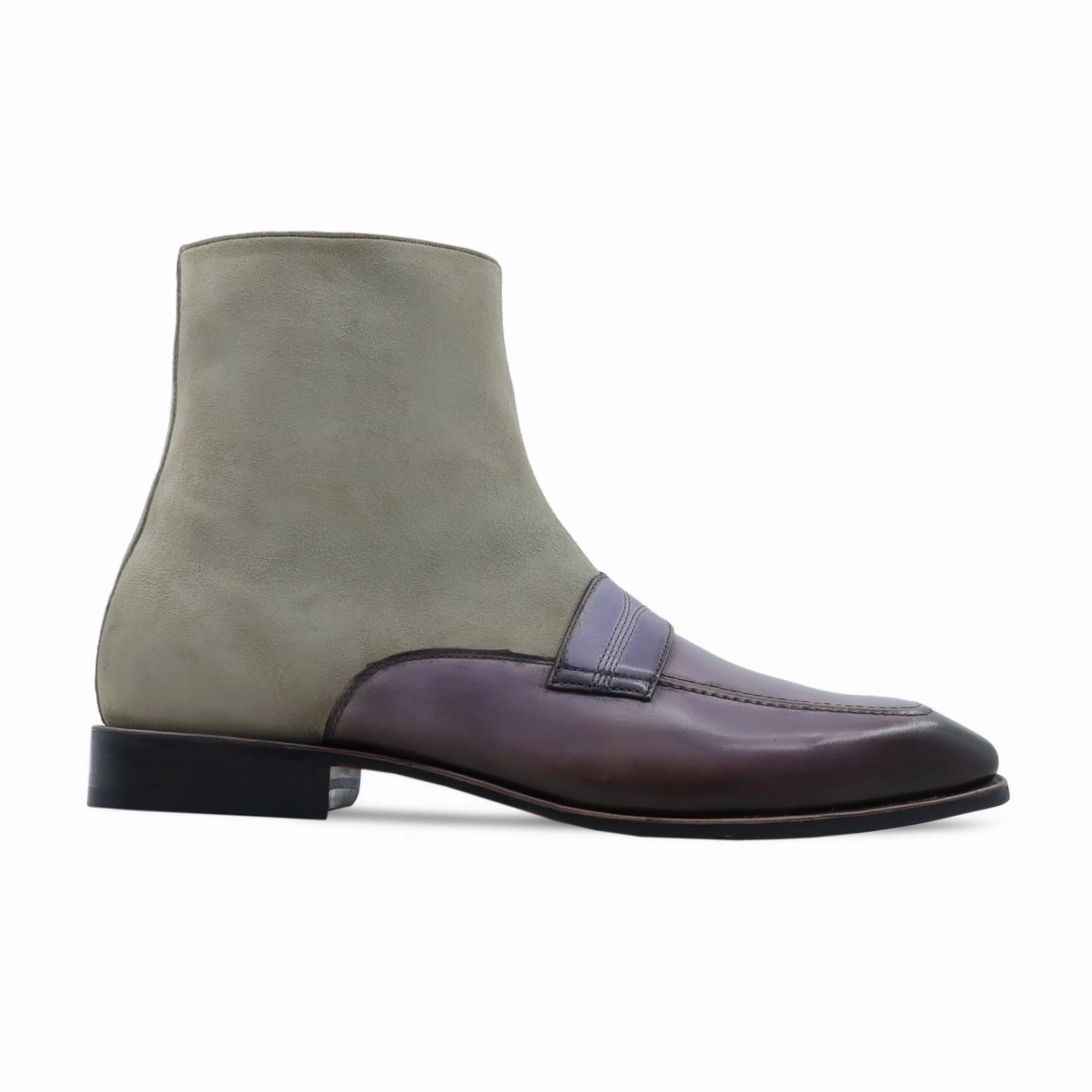 Kansas - Men's Burnished Purple Calf Leather and Steel Grey Kid Suede Chelsea Boot Warm Chelsea Boots