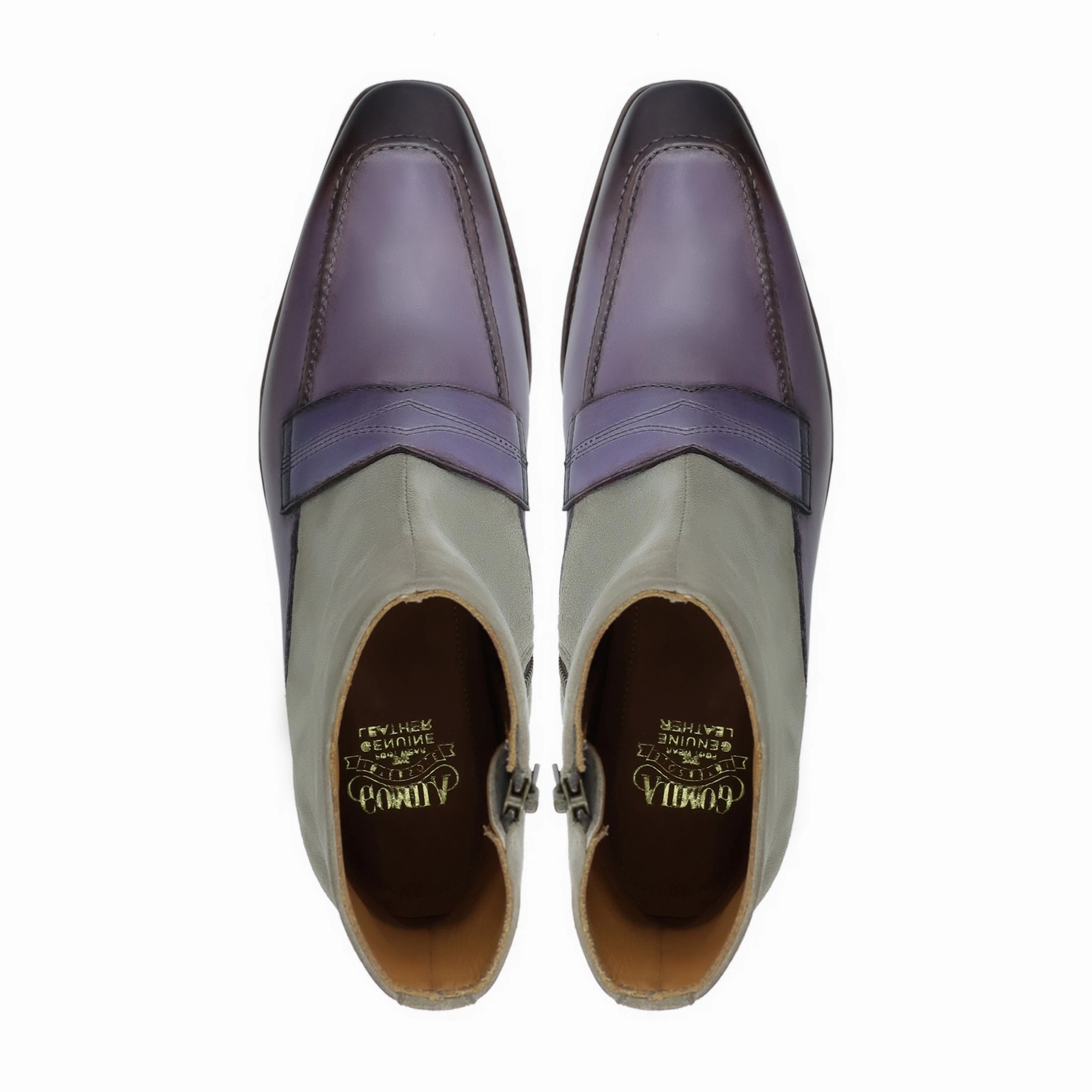 Kansas - Men's Burnished Purple Calf Leather and Steel Grey Kid Suede Chelsea Boot Chelsea Boots Rain Proof