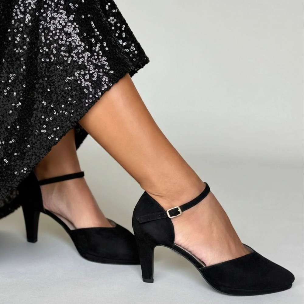 Places To Buy High Heels Near Me Puckle Extra-Wide Fit Platform Heels - Black Suede