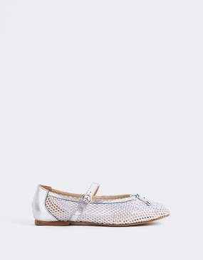 Mary Janes Chunky Shoes Starflower Silver Leather