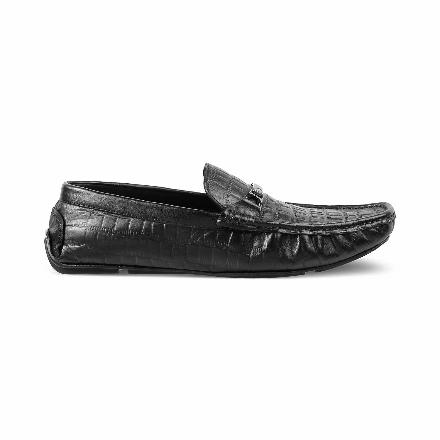The Hummer Black Men's Leather Driving Loafers Tresmode Camouflage Loafers