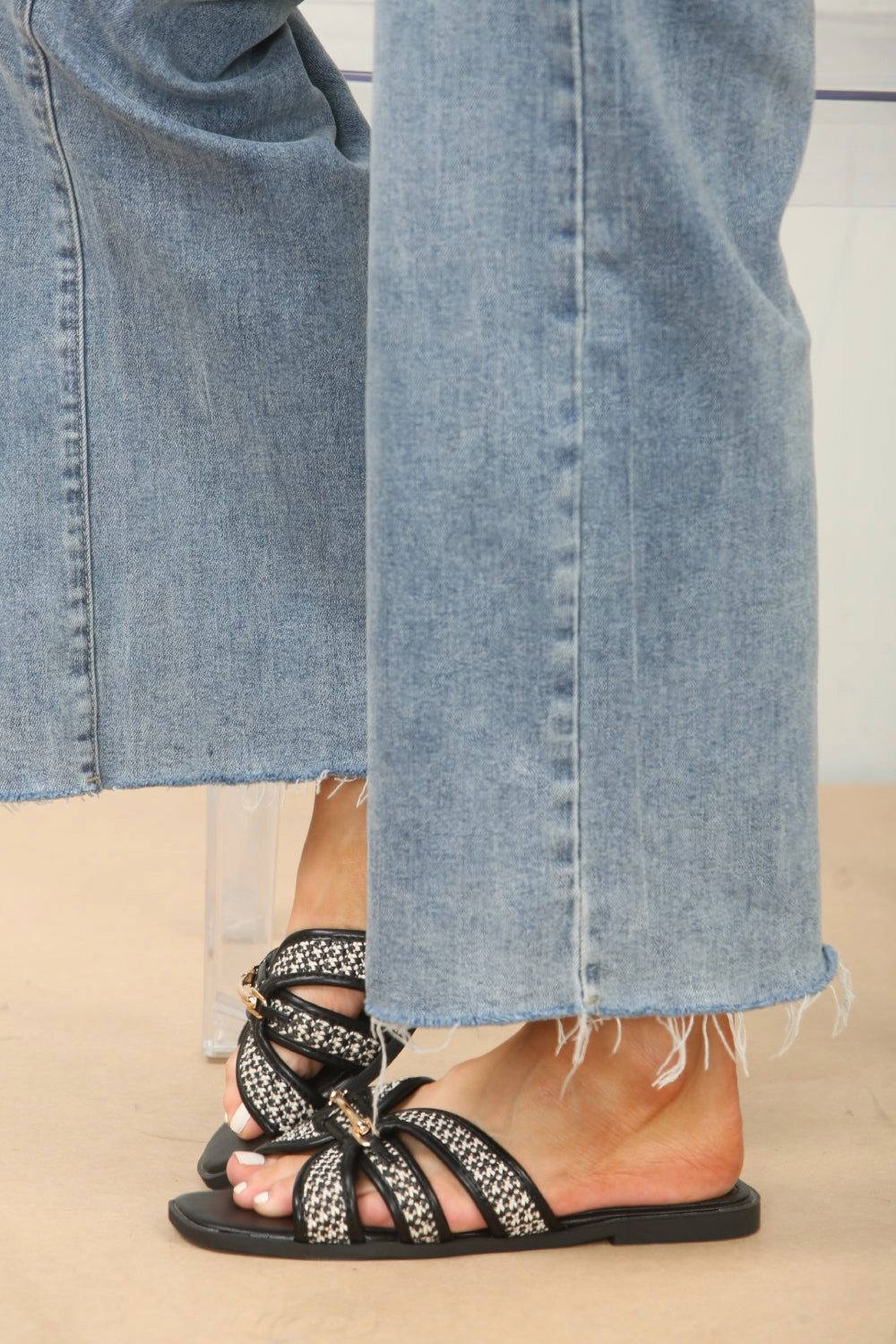 BLACK DESIGNER TRIM DETAIL RAFFIA STRAP SANDALS Flat Pointed Bridal Shoes