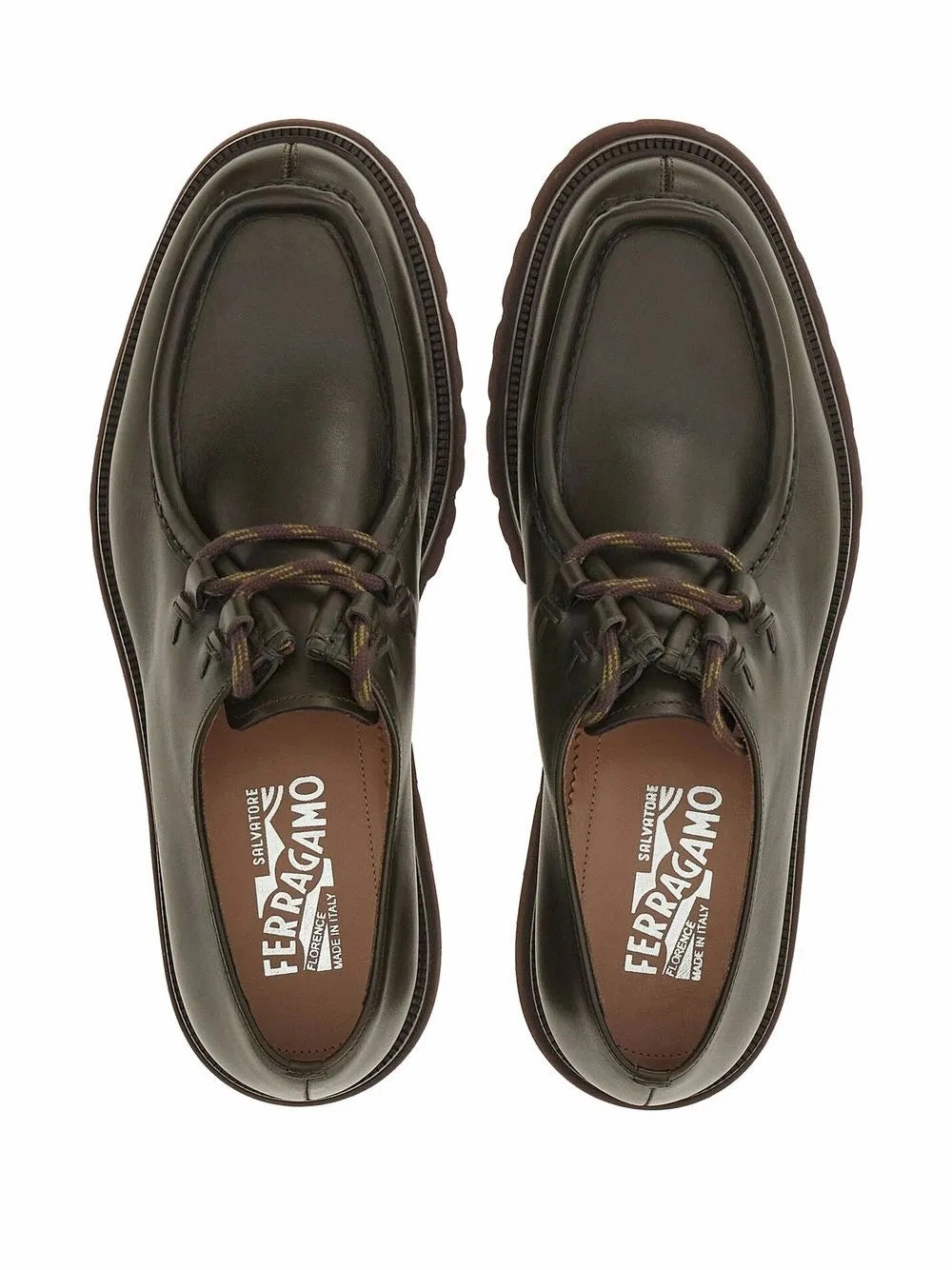 Ferragamo Lace-Up Derby Shoes Oxblood Leather Derby Shoes