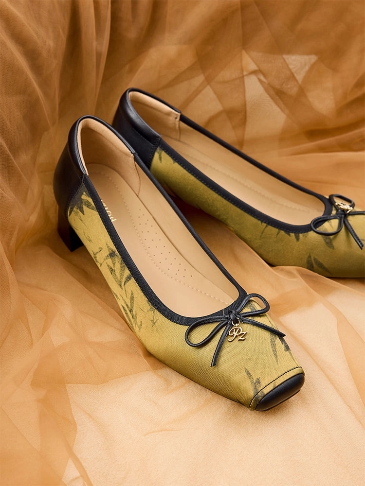 Peep Toe High Heel Shoes Ashlyn Printed Bow Heels