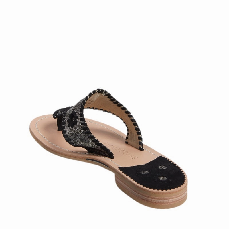 Jack Rogers Ladies Crackled Metallic Gunmetal Flat Sandals 142211JK02 Best Soft Flip Flops