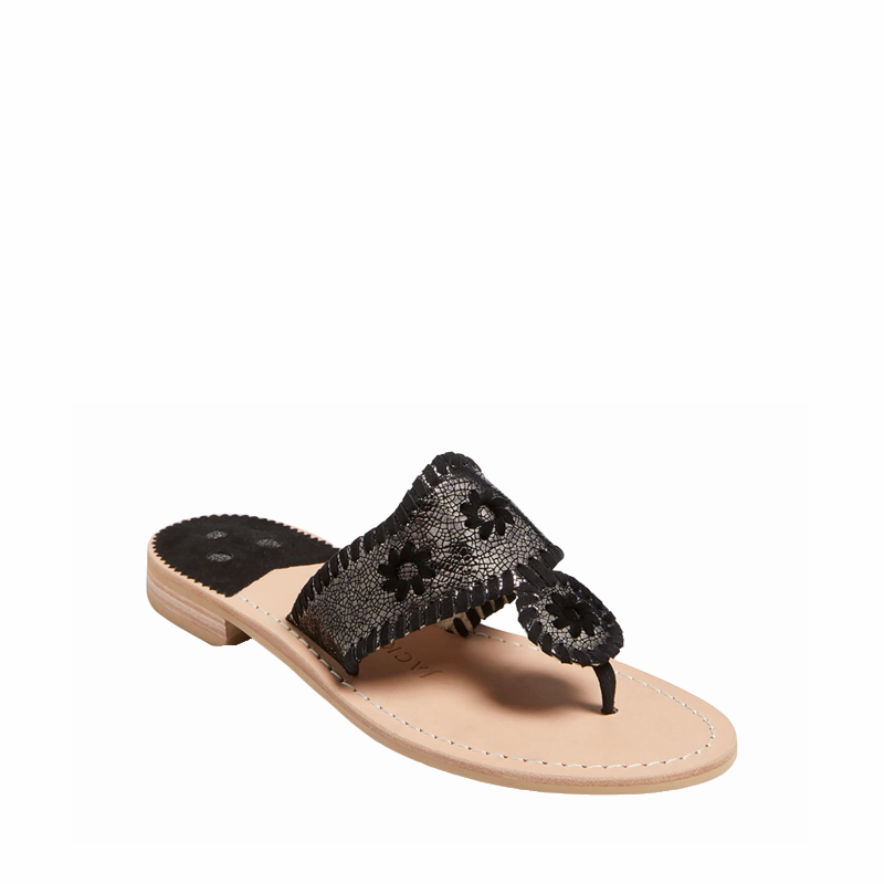 Style Flip Flops Jack Rogers Ladies Crackled Metallic Gunmetal Flat Sandals 142211JK02