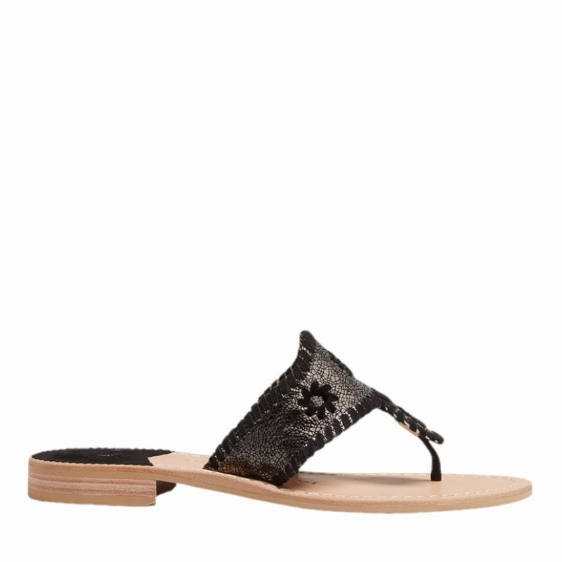 Jack Rogers Ladies Crackled Metallic Gunmetal Flat Sandals 142211JK02 I Wasn't Made For Winter I Want My Flip Flops