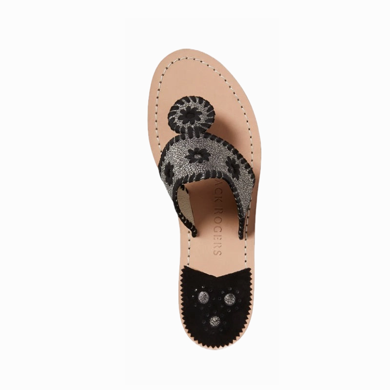 Crocs Flip Flops Jack Rogers Ladies Crackled Metallic Gunmetal Flat Sandals 142211JK02