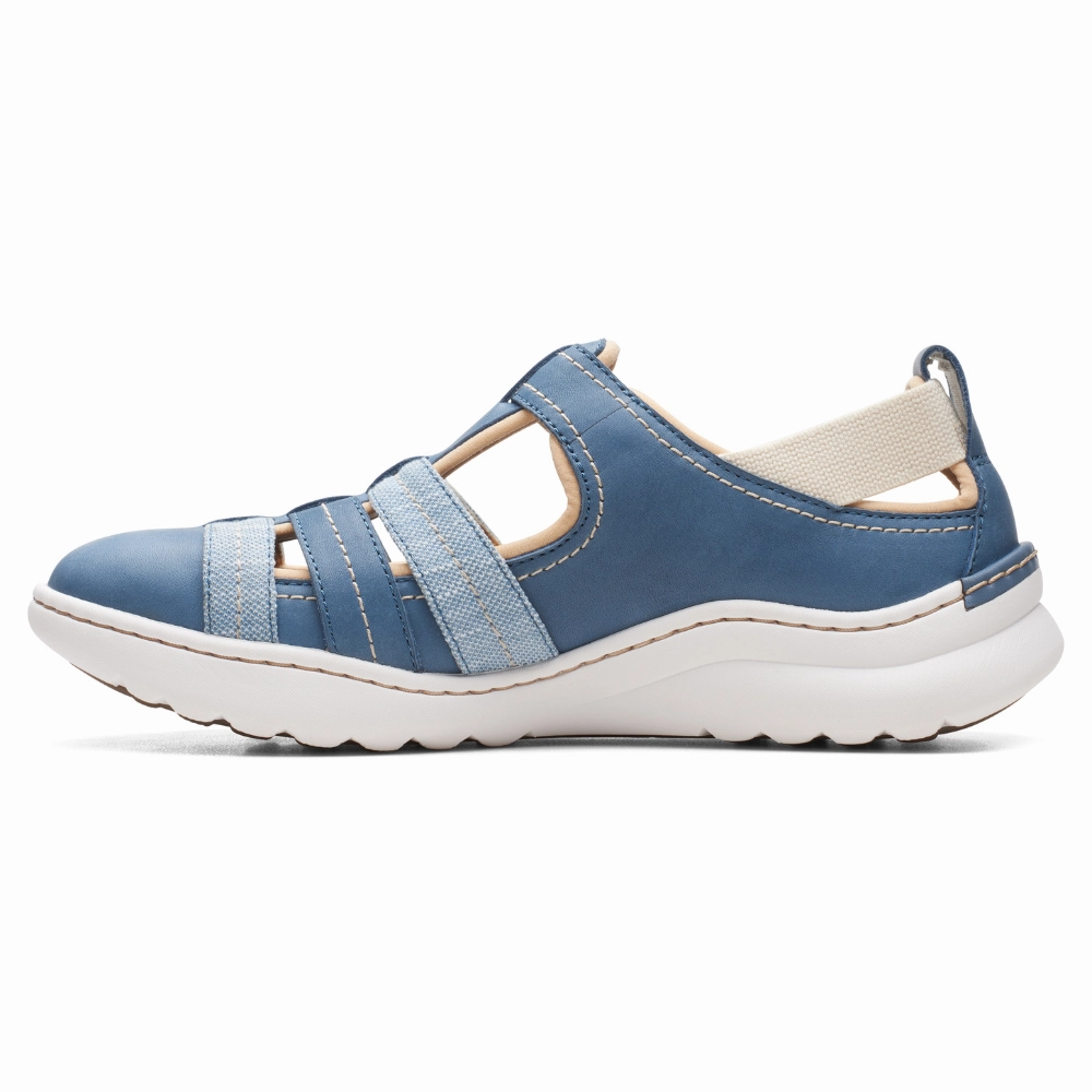 Clarks Teagan Step Blue/Grey Leather Shoe (Women's) Best Trail Running Shoes For Tough Mudder
