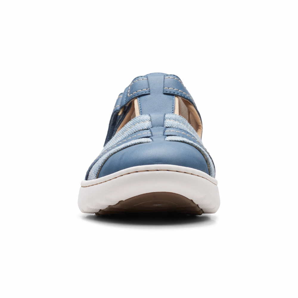 Trail Running Shoes Treadmill Clarks Teagan Step Blue/Grey Leather Shoe (Women's)