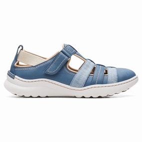 Shoes Trail Clarks Teagan Step Blue/Grey Leather Shoe (Women's)