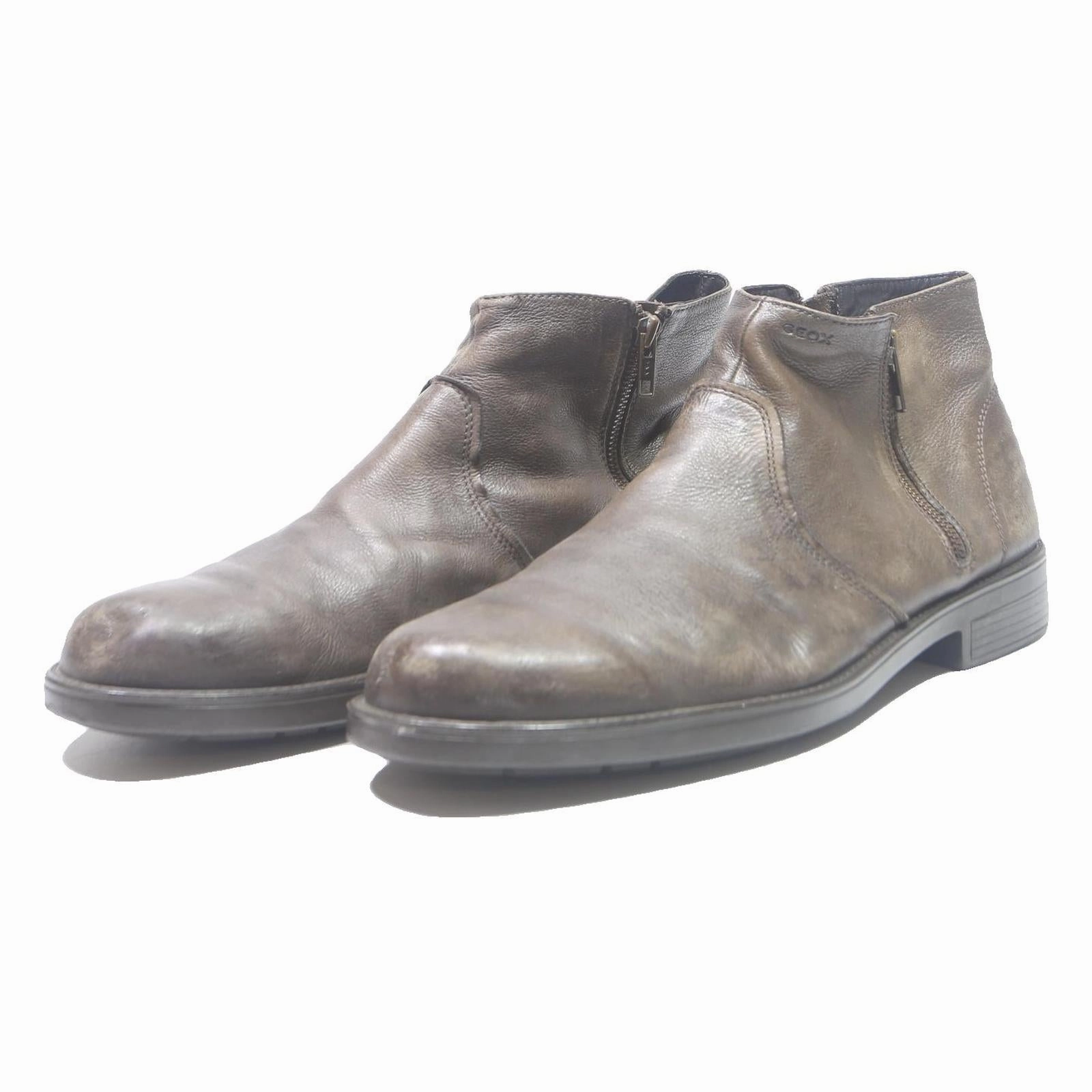 Ice Boots GEOX Mens Brown Leather Ankle Boots UK 11 Zip Side Casual Smart Footwear