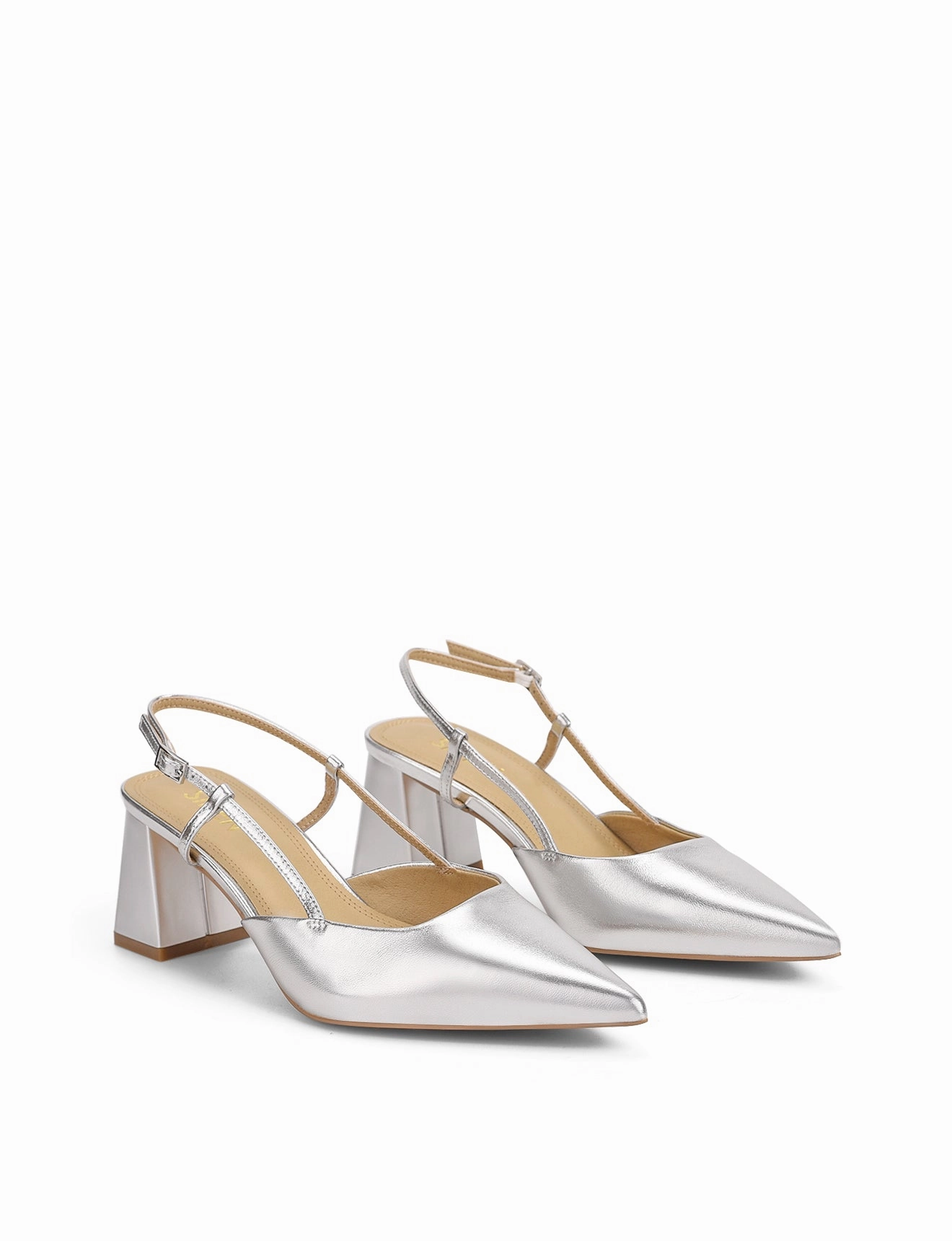 Yasmine Slingback Heels - Silver Metallic Leather Iridescent High Heel Shoes