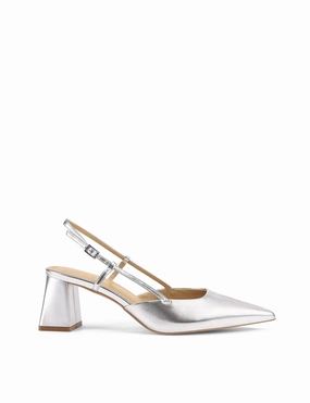Large Size Shoes High Heels Yasmine Slingback Heels - Silver Metallic Leather