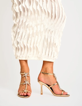 Wild Pair High Heels Starburst Gold Mirror Pu Starfish Detail Leopard Stiletto High Heels