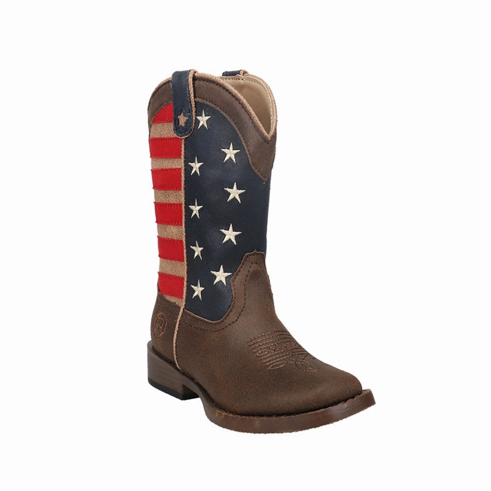 American Patriotic Square Toe Cowboy Boots (Little Kid) Low Heel Knee High Boots