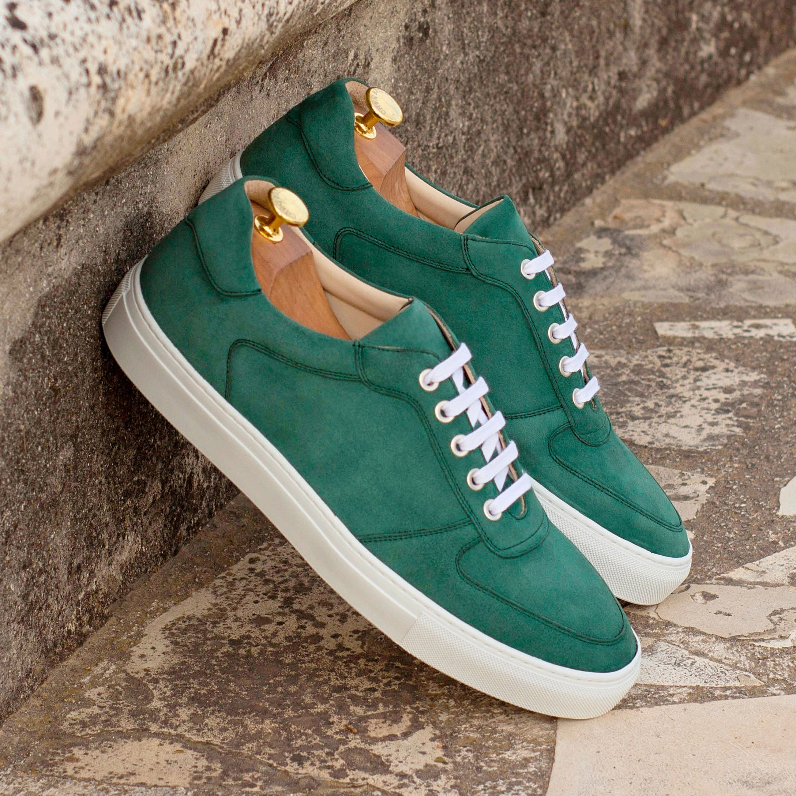 Green Suede Low-Top Sneakers Latest Sneakers